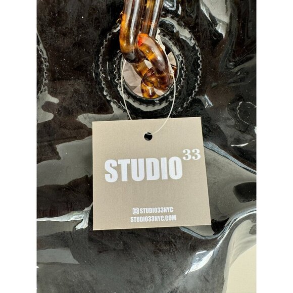 Studio 33 Women’s Woke Newbie Bucket Bag Patent Glossy Black Satchel Handbag NWT - Picture 5 of 12